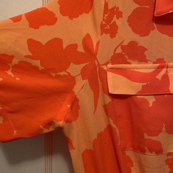 Halogen x Atlantic-Pacific NWT Floral Dress Large Coral Smocked Utility Tropical - Picture 11 of 16